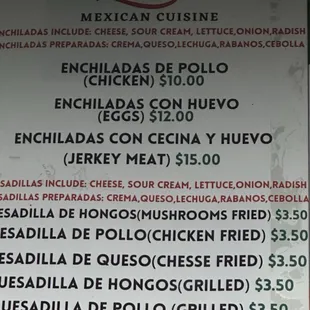 a menu for a mexican restaurant