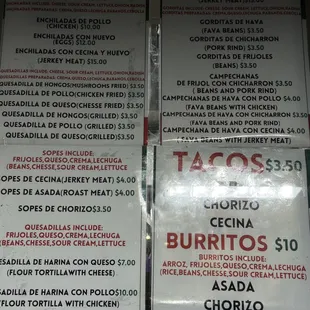 menus and prices