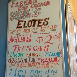 a menu for the restaurant