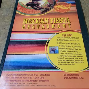 Menu with history. Established 1962.