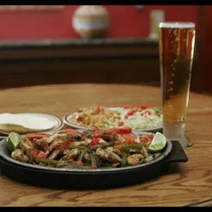Fajita Dinner and a Dos Equis Draft beer