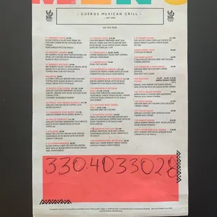 Menu as of June 2021