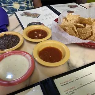 Small queso, bean dip, &amp; salsa