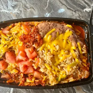 Red enchiladas w/ tomato. Enough to share.