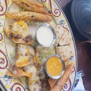 Sampler - Beef quesadillas, chicken flautas, &amp; nachos.