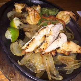 Chicken and shrimp fajitas