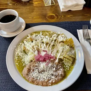 Chilaquiles verdes + delicious hot coffee.