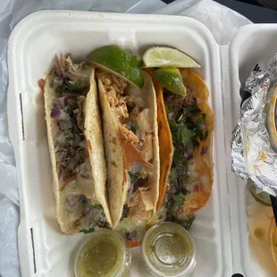 Pollo, carnita and birria