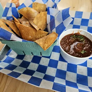 Chips and salsa.  Not my favorite style of chips.  The salsa was OK.