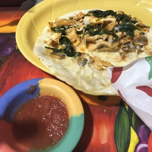 Can&apos;t remember the name but it was s nice large quesadilla with spinach, chicken and veggies.