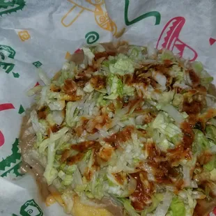 A few dollars gets you a huge bean tostada! Important to note that they don't put salsa on ANY of their food.