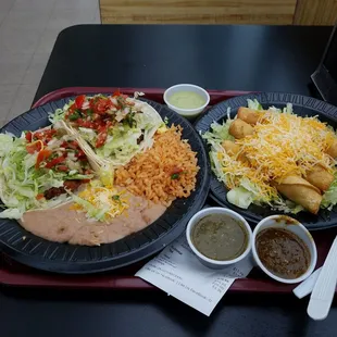 Fish taco combo (left) and 3 rolled tacos.
