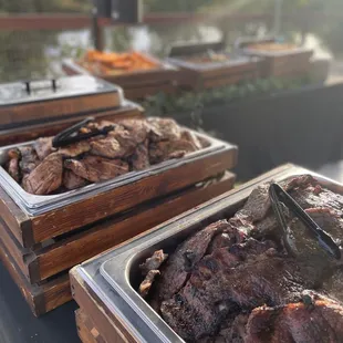 New York Steak, Marinated Chicken, Mexican Rice, Grilled Veggies &amp; Buttered Toast