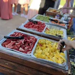 Build your own fruit cups with a variety of fresh fruit, topped with tajin and chamoy toppings.