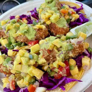 Salmon Baja Fish Tacos with Mango Jalapeno Salsa delicous!
