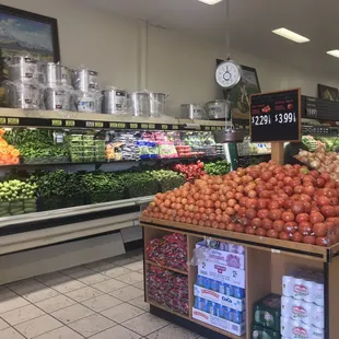 a produce section in a grocery store