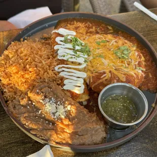 My wife's chile relleno and cheese enchilada plate.