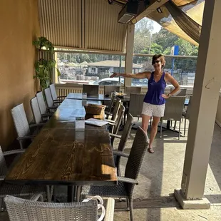 Table set up on the patio for 20 with plenty of room