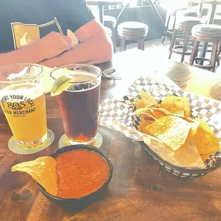 Our homemade chips &amp; salsas with cold beer . $2 off tonight NICE