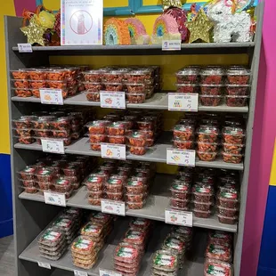 a display of packaged food in a store