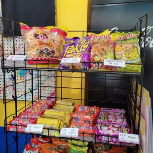 a display of mexican snacks