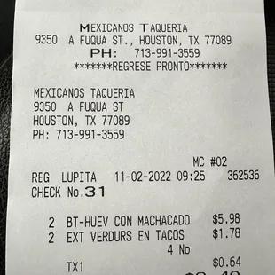 (2) Tacos de Machacado a la Mexicana $8.40... Never again!