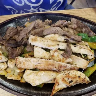 Personal chicken and beef fajitas. Yummy flavors