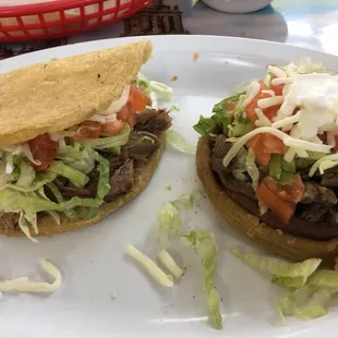 Carnitas gordita on the left and an asada sope on the right. Both were delicious.
