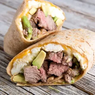 a burrito cut in half