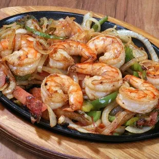 shrimp and peppers in a skillet