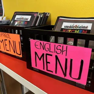 Menus in Espanol &amp; English