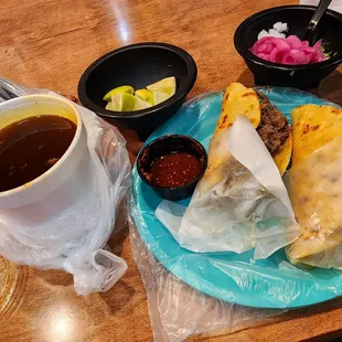 Small consome, 2 crispy birria tacos