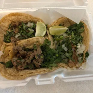 2 steak tacos 1 carnitas