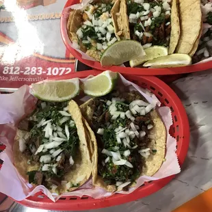 Lengua, steak, fish &amp; pastor tacos