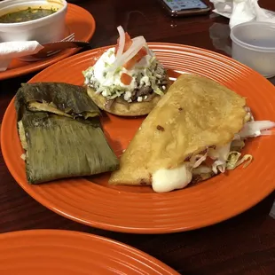 Tamale, quesadilla, sope