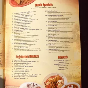 I recommend the lunch specials menu. Menu prices good any time