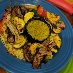 Chimichurri Steak &amp; Veggie Fajitas with the Chimichurri sauce on the side