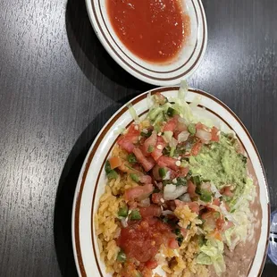 Side of rice, beans, and guacamole/pico for fajitas