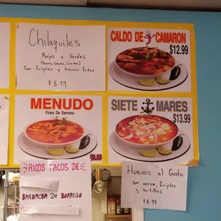 menus for mexican cuisine
