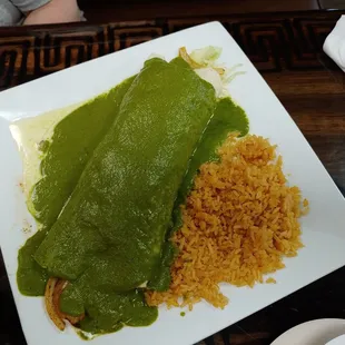 Burrito al Carbon with Roasted Poblano Sauce.