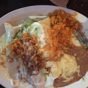 Lunch #7 steak enchiladas with rice and beans