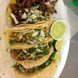 Beef, chicken, pork/pork skin, pork, pork skin tacos