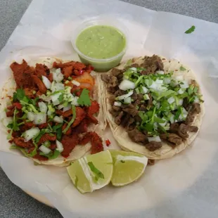 Beef &amp; a pork taco.