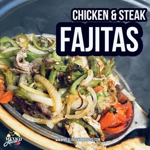Delicious Sizzling Fajitas!
Filled with grilled onions, green peppers, red peppers, and tomatoes and your choice of meat!