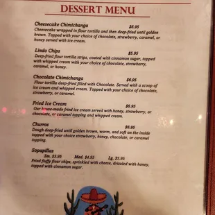 Desert menu