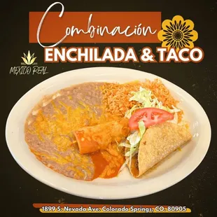 a plate of enchilada and taco