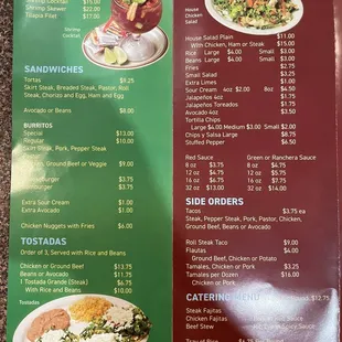 menu and prices