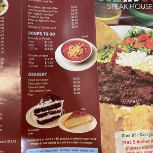 menu and prices