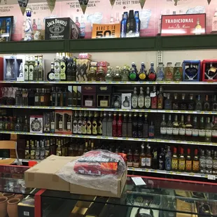 a wide selection of liquors in a store