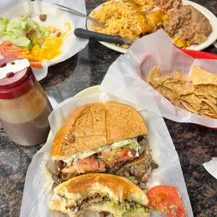 The Mexican plate and the torta. Chips and salsa were also very delicious!